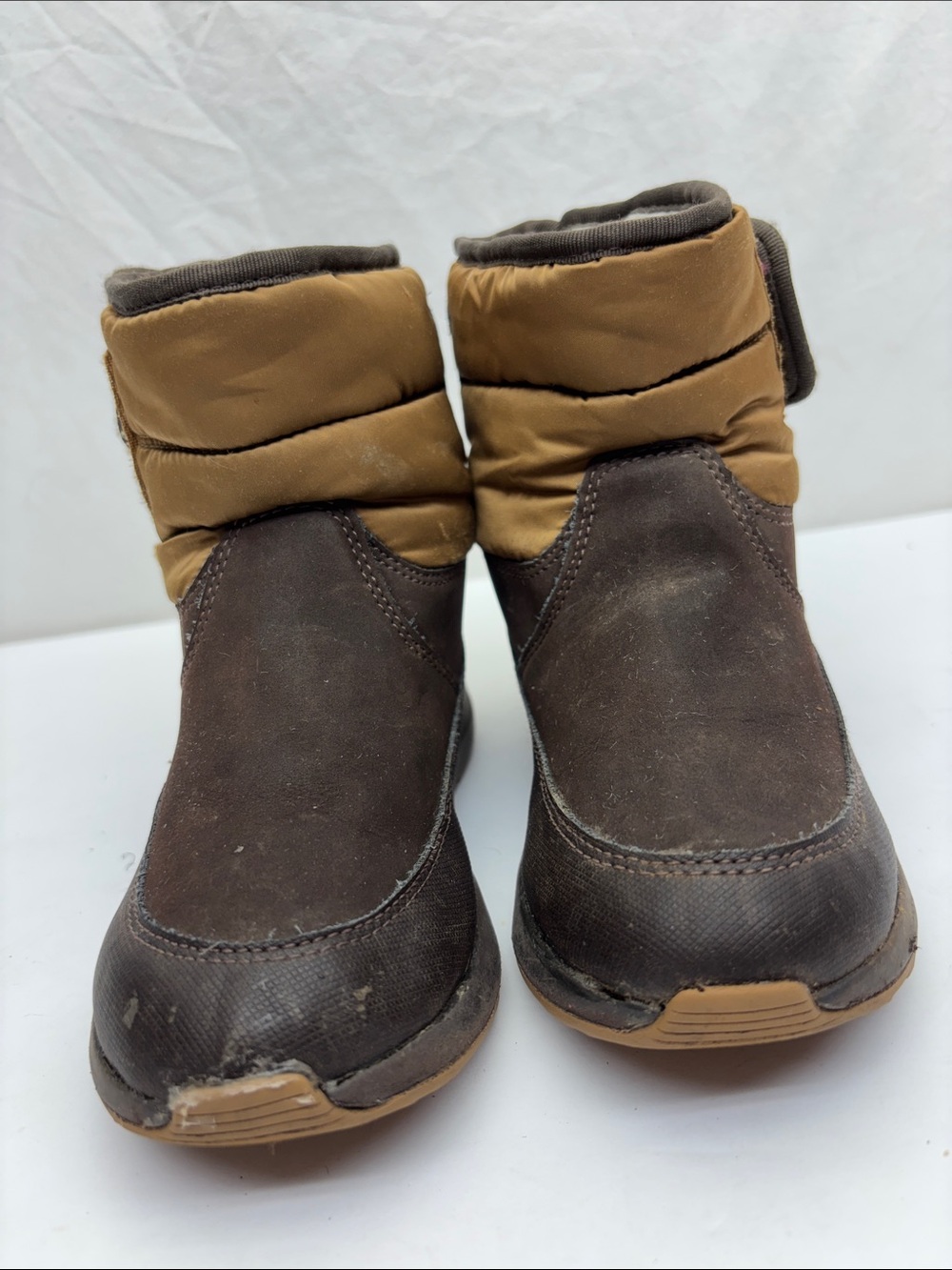UGG Kids Brown and Tan Winter Booties, size 11 for toddler boy, box 74